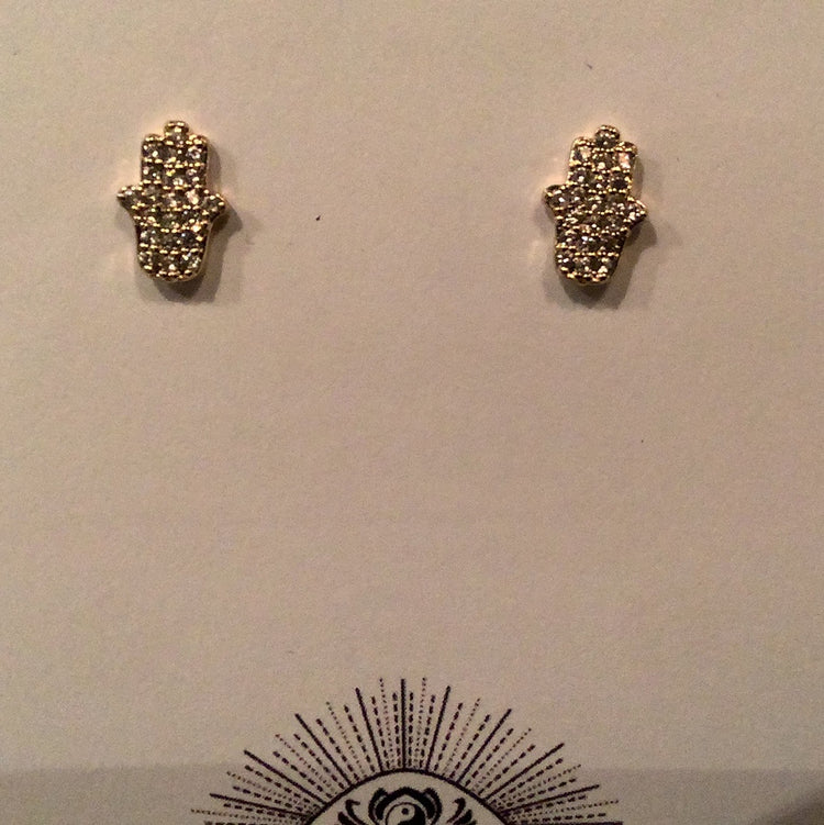 Gold CZ Hamsa Stud Earrings