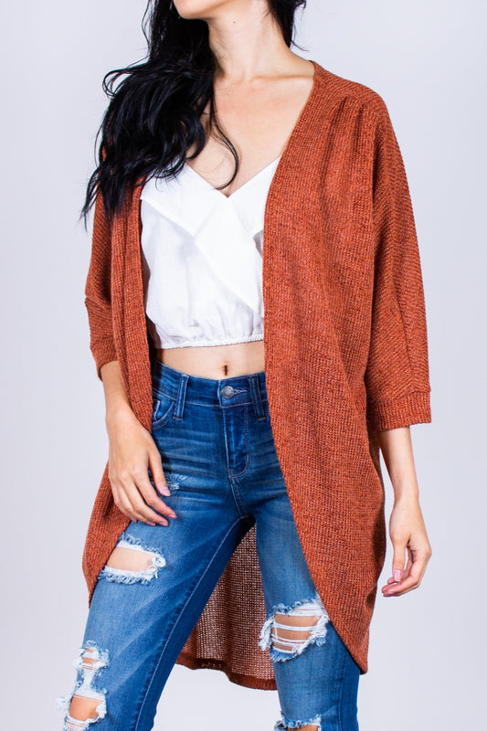 Knit Dolman Sleeve Open Front Cardigan