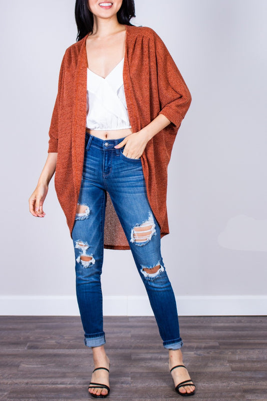 Knit Dolman Sleeve Open Front Cardigan