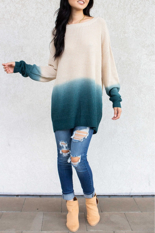 Blue Ombre Dip Dye Sweater with Low Back