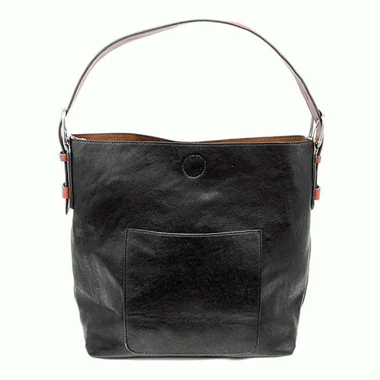 Vegan Leather Hobo Handbag with Brown Buckle Handle