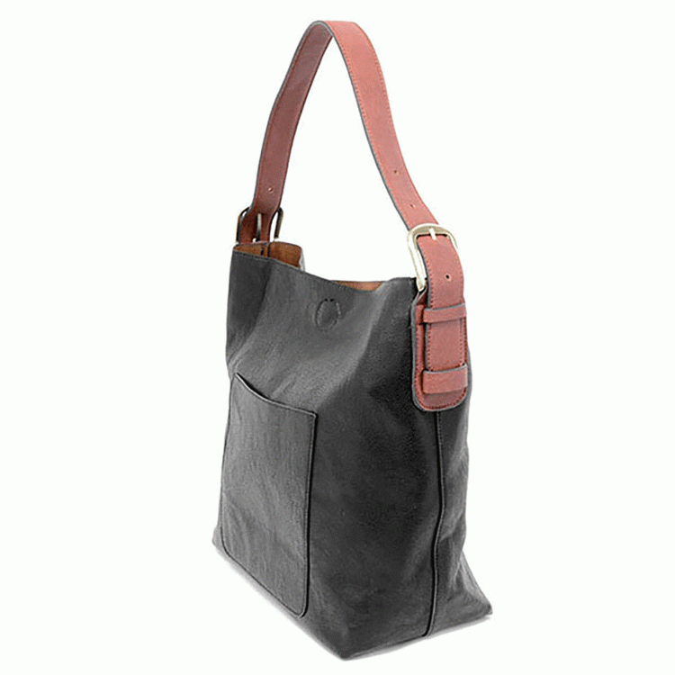 Vegan Leather Hobo Handbag with Brown Buckle Handle