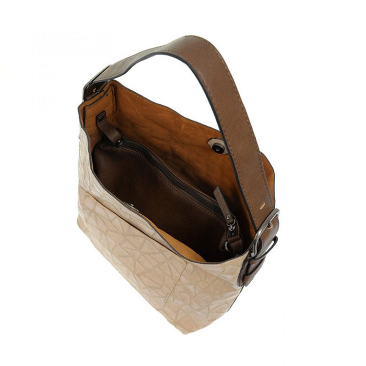 Geo Print Vegan Leather Buckle Handle Handbag Tote