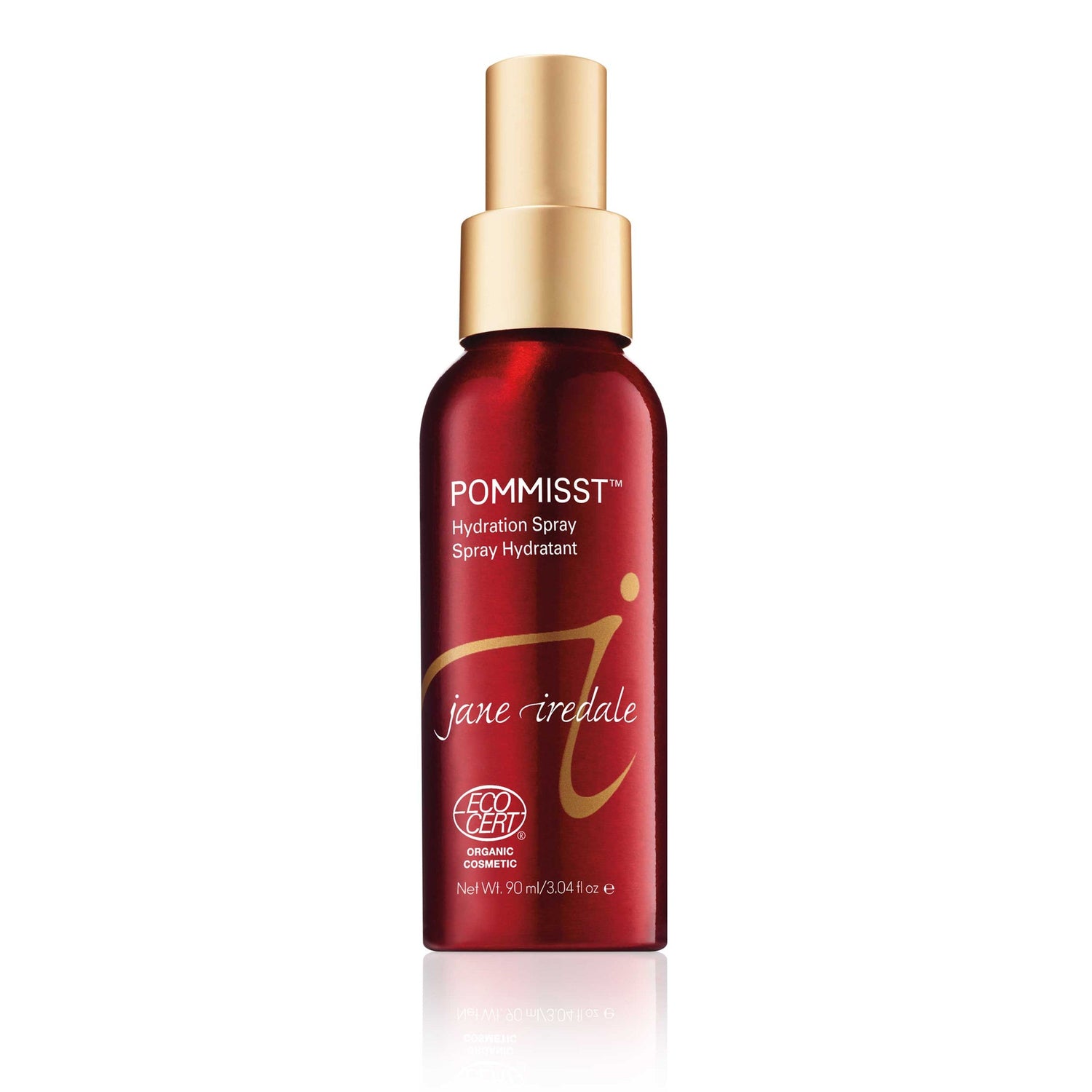 Jane Iredale Pommist Hydration Spray A facial spritz with the added benefit of Pomegranate Extract, a powerful antioxidant that helps fight free radical production caused by sun exposure. Hydrates and conditions all skin types. Use to set mineral foundation and help to conceal pores and fine lines. Delivers powerful antioxidants. Awarded ECOCERT’s Natural and Organic Cosmetic certification.