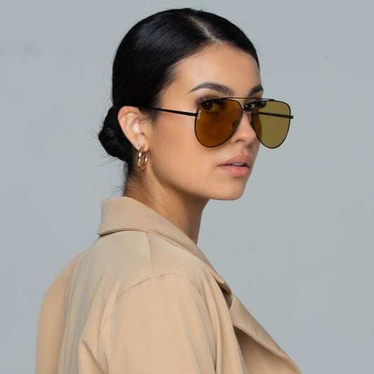 Otra Billie Black Frame Olive Lens - Aviator Sunglasses