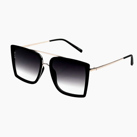 Otra Velda Black Gold Fade Oversized Squared Metal Sunglasses