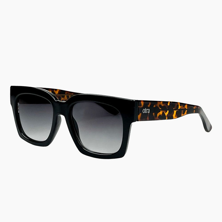 Otra Alba Black Frame Tortoise Arms Smoke Lens - Squared Oversized Sunglasses