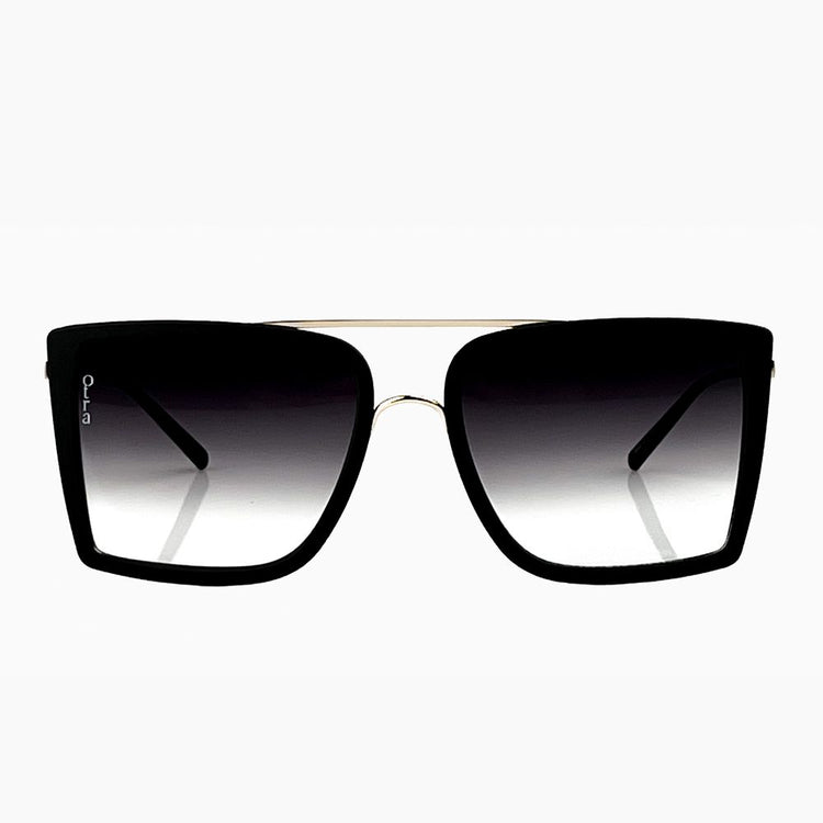 Otra Velda Black Gold Fade Oversized Squared Metal Sunglasses